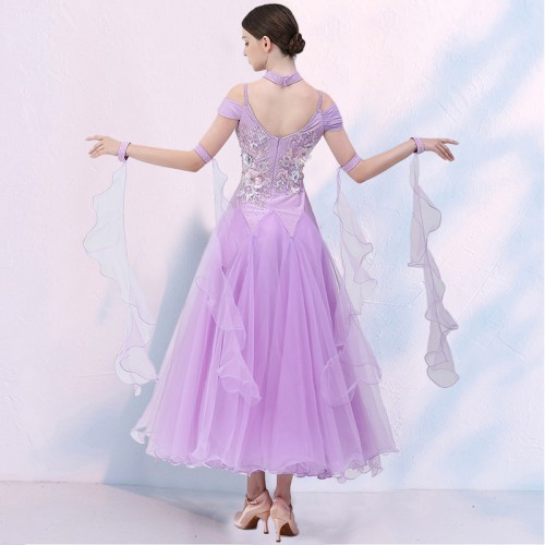 Light purple turquoise wine competition ballroom dancing dresses for women girls waltz tango foxtrot smooth dance long gown for female